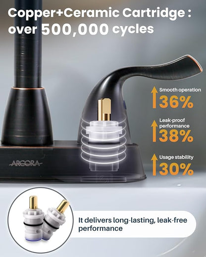 ARCORA Oil Rubbed Bronze Bathroom Faucet, 4 Inch Centerset Bathroom Faucet | Lead-Free Vanity Faucet with 360° Swivel Spout, 2 Handles Centerset Lavatory RV Faucet with Lift Rod Drain and Supply Lines