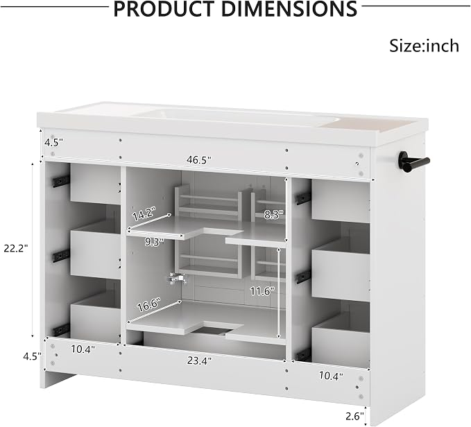 Bellemave 48" Bathroom Vanity with Sink, Bathroom vanities, Grey Bathroom Vanity with Drawers, Sink Cabinet, White, 48"