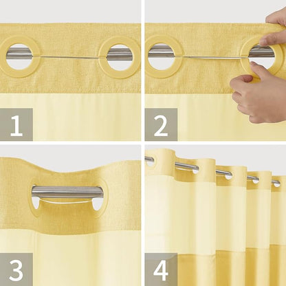 eachope No Hook Linen Texture Shower Curtain with Snap-in Liner,71x80 Gold | 230GSM Thick Fabric,Hotel Luxury Decor,Mesh Top Window,Magnetic Weighted Hem,Waterproof & Machine Washable,for Bathroom