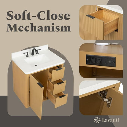 Lavanti Wooderna 30 Inch Bathroom Vanity with Sink – Stylish Firwood Oak Vanity Bathroom with Storage Cabinet – Modern Bathroom Vanities with Single Vanity Sink & Quartz Countertop