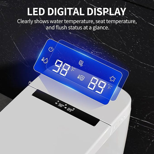 DeerValley Smart Toilet with Bidet Built in - Powerful Auto Flush, Auto Open/Close Lid, Heated Seat & Instant Warm Water Bidet, LED Display, Deodorization, 12" Rough-In, DV-1S0159-V3