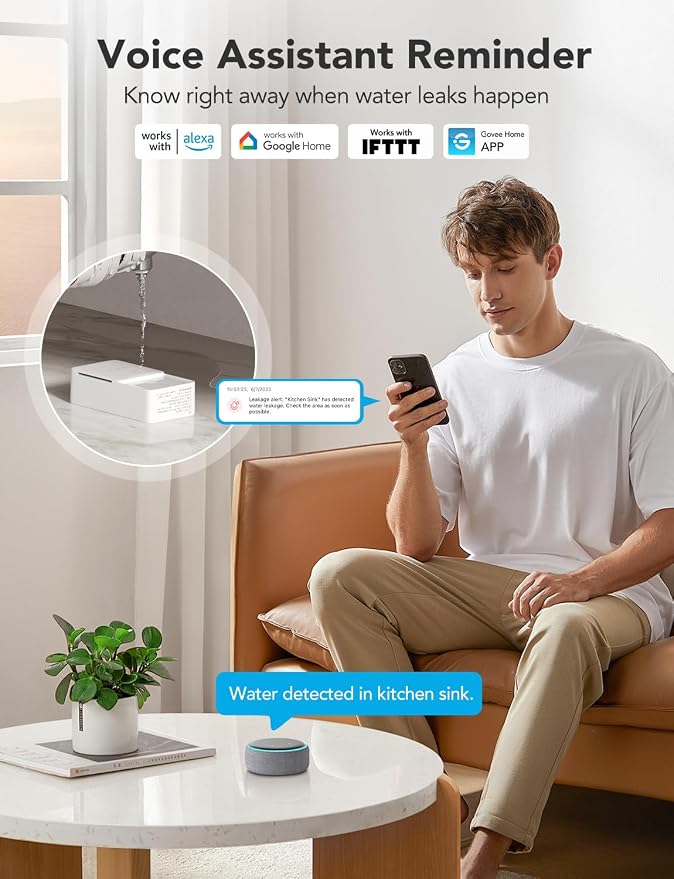 GoveeLife Smart Water Leak Detector 2 with 1968ft Ultra-Long Range, 3 Pack | WiFi Water Sensor with SMS/Email/APP Push and Sound Alarm, 5-Year Battery Life, IP66, Suitable for Home, Basement, Kitchen