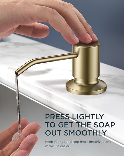 FORIOUS Kitchen Faucet with Soap Dispenser, Gold Stainless Steel Spring Sink Faucet with Pull Down Sprayer Transitional Single Handle for Pot Filler, Farmhouse Camper Bar Laundry Room