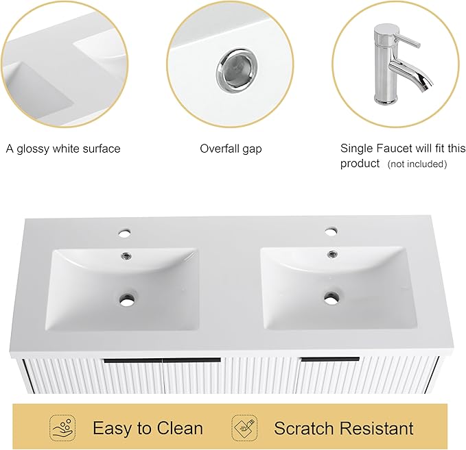 Malwee 48" Bathroom Vanity with Sink, 48 inch Double Sink Floating Vanity, Wall Mounted Bathroom Basin Cabinet Combo, Modern White Bath Vanity Cabinet Set with Storage(MA10348DWH)