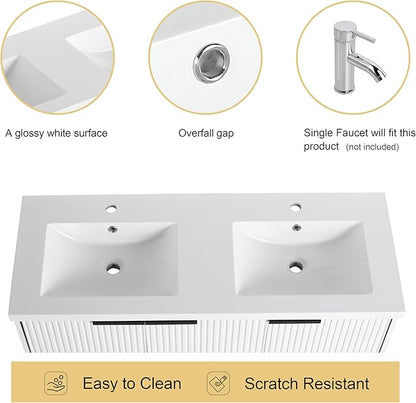 Malwee 48" Bathroom Vanity with Sink, 48 inch Double Sink Floating Vanity, Wall Mounted Bathroom Basin Cabinet Combo, Modern White Bath Vanity Cabinet Set with Storage(MA10348DWH)