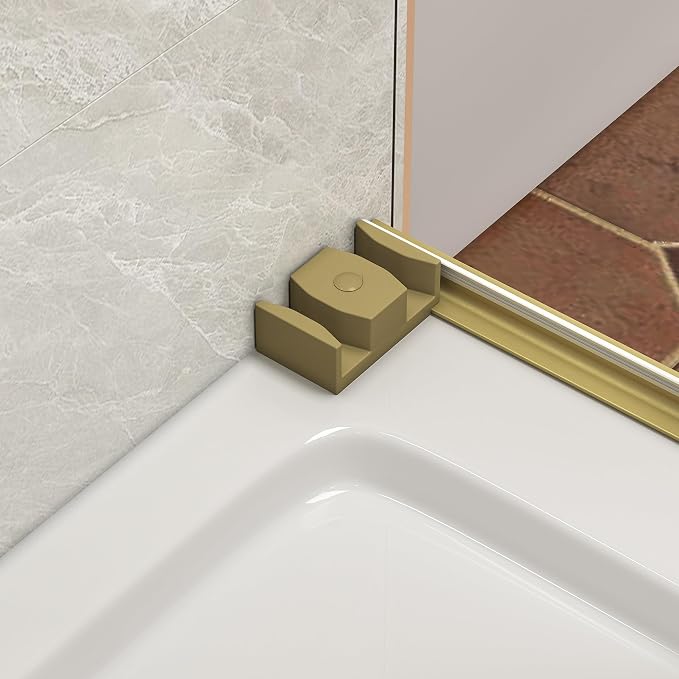 43"-48" W x 76" H Frameless Shower Door,Sliding Shower Door with 5/16"(8MM) SGCC Clear Tempered Glass,Reversible Installation,Nano Explosion-Proof Film,Waterproof Strip,for Bathroom,Brushed Gold