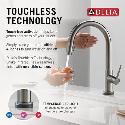 Delta Trinsic Touchless Kitchen Faucet with Touch Technology, Black Stainless Kitchen Sink Faucet with Pull Down Sprayer, Single Hole, Black Stainless 9159TL-KS-DST