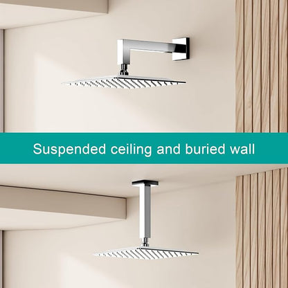 Square Rain Shower Head, High Flow Stainless Steel,Work with any decorative style，All Metal Rainfall Shower Head (Chrome, 10)