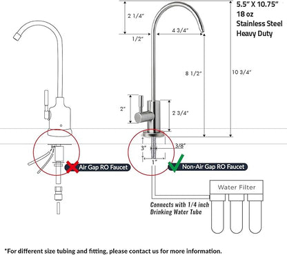 iSpring GA1-SS Stainless Heavy Duty Lead-Free Reverse Osmosis Faucet for RO Water Filtration Systems, 100% Lead-Free, Brushed Nickel Finish