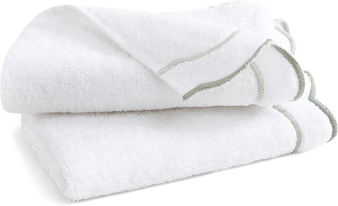 Peri Home 100% Cotton Hand Towel for Bathroom, Embroidered, Soft & Absorbent, 500 GSM, 1 Piece, 16" x 27", White with Sage Scallop | Bathroom, Embroidered, Soft & Absorbent