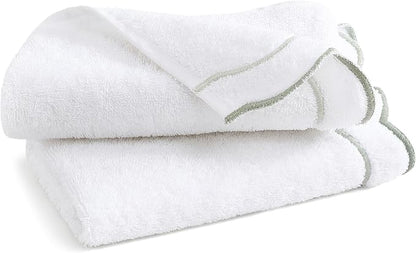 Peri Home 100% Cotton Hand Towel for Bathroom, Embroidered, Soft & Absorbent, 500 GSM, 1 Piece, 16" x 27", White with Sage Scallop | Bathroom, Embroidered, Soft & Absorbent