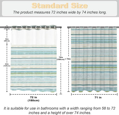 Luxury Abstract Modern No Hook Shower Curtain Aesthetic Striped Minimalist | Funky No Hook Shower Curtain with Snap in Liner, Waterproof Ringless Shower Curtains for Bathroom 72x74 Inch Blue White