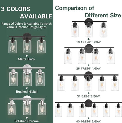 6 Lights Bathroom Vanity Light Fixtures Matte Black,Rustic Farmhouse Vanity Lighting Over Mirror Modern Industrial Lamp with Cylinder Glass Shade UL Certified