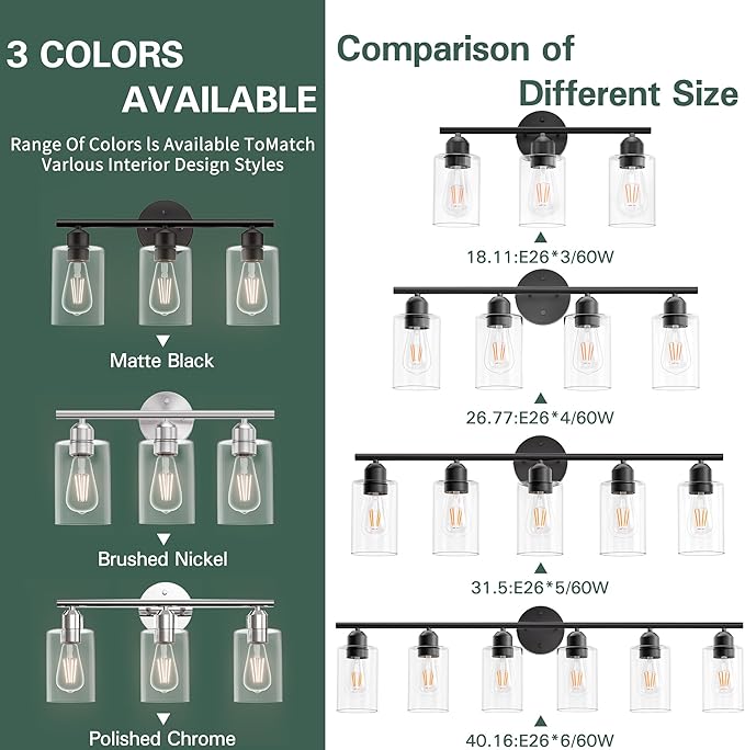 Espird Bathroom Vanity Light Fixtures Polished Chrome,4 Lights Rustic Farmhouse Vanity Bar Lighting Over Mirror Modern Industrial Wall Sconces Lamp with Cylinder Glass Shade
