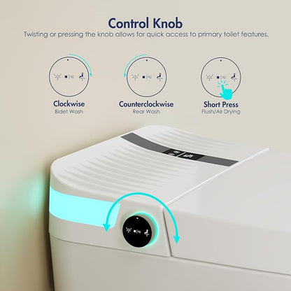 One Piece Smart Bidet Toilet, Foot Sensor Flush, Wash & Dry | Off Seat Auto Flush, Heated Seat, Instant Warm Water, Self Cleaning Wand, Adjustable Wash Settings, Pre Wet, Night Light