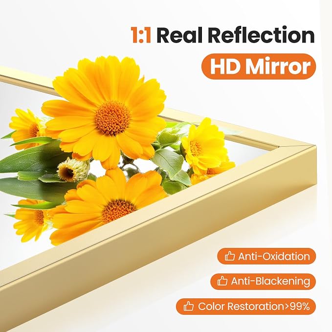 NEWBULIG 22"x30" Arched Wall Mirror, Bathroom Mirrors for Over Sink, Gold | Matte Metal Framed Vanity Mirror with Tempered Glass, Entryway, Living Room, Bedroom