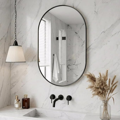 16"x20" Matte Black Oval Bathroom Mirror for Over Sink, Vanity Mirror | Aluminum Alloy Frame, Clear Reflection, Rust-Resistant, Vertical or Horizontal, Wall Mount, Bedroom and Entryway