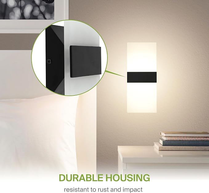 ASD 14 Inch Indoor LED Wall Sconce - 24W 2700K-5000K Dimmable Black Wall Sconce Lights for Living Room, Bedroom, Bathroom, Hallway - Modern Wall Sconces Hardwired, ETL Interior Light, Set of 2