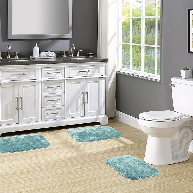 Garland Rug Traditional Nylon Washable Sea Foam 3 Bath Rugs (17" X 24", 21" X 34", 21" X 34") - Soft, Absorbent, and Stylish for Your Bathroom