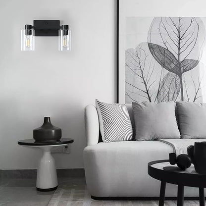 2 Pack Matte Black Bathroom Light Fixtures,2-Light Bathroom Vanity Light with Clear Glass Shade,Modern Farmhouse Wall Sconces Lighting for Bedroom Cabinet Over Mirror Kitchen Living Room