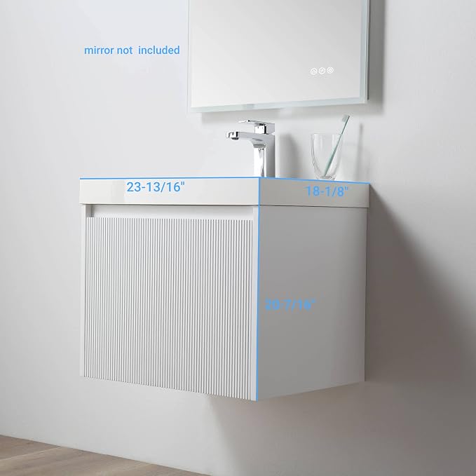 Blossom 24 Inch Modern Bathroom Vanity - All Wood Wall Mount Vanity - Pre-Assembled Floating Cabinet with Acrylic Sink - Soft-Close - Designer Matte White
