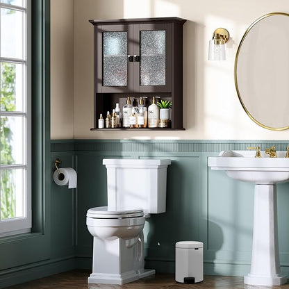 Bathroom Medicine Cabinet Wall Mount, Above Toilet Storage Cabinet with Tempered Glass Door and Buffering Hinge Wall Cabinet Bathroom Organizer Over The Toilet Storage Cabinet (Espresso)