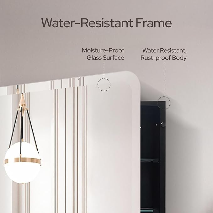 HOUSE REFLECTION 22 x 30 Rectangle Recessed Bathroom Medicine Cabinet – Frameless Beveled Edge Mirror, Adjustable Shelves, Rust Resistant, Durable Wall-Mounted Metal Construction, Black