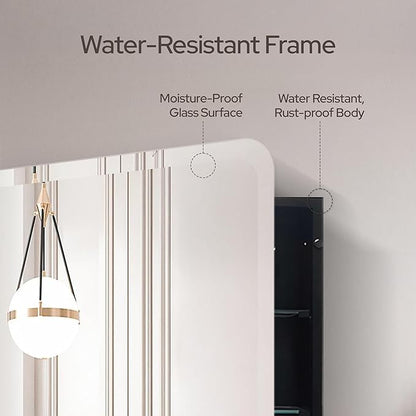 HOUSE REFLECTION 24 x 30 Rectangle Recessed Bathroom Medicine Cabinet – Frameless Beveled Edge Mirror, Adjustable Shelves, Rust Resistant, Durable Wall-Mounted Metal Construction, Black