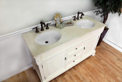 205060-D-CR 60-Inch Double Sink Vanity, Wood, Cream White