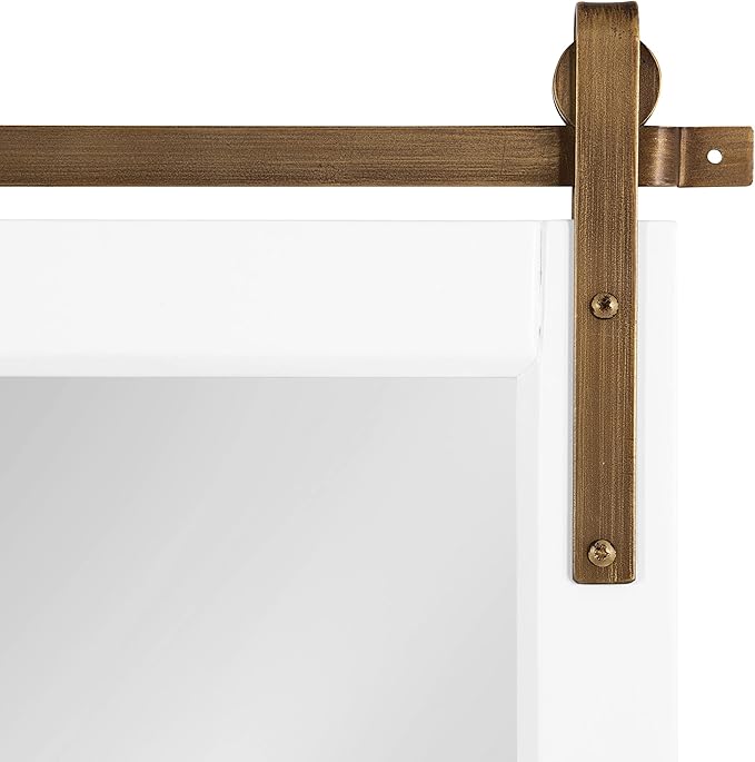 Kate and Laurel Skylan Modern Farmhouse Decorative Wood Framed Wall Mirror; 24 x 30; White and Antique Gold; Barn Door-Inspired Transitional Wall Hanging Mirror for Bathroom or Living Room Uses