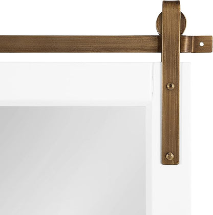 Kate and Laurel Skylan Modern Farmhouse Decorative Wood Framed Wall Mirror; 24 x 30; White and Antique Gold; Barn Door-Inspired Transitional Wall Hanging Mirror for Bathroom or Living Room Uses