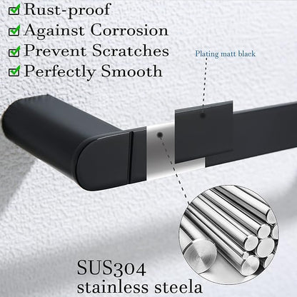 RANDOM 5 Piece Bathroom Hardware Set Matte Black Towel Bar Set Include 9.8/23.6 Inch Towel Bar Toilet Paper Holder and 2 Towel Hooks Stainless Steel Bathroom Decor Wall Mount Bathroom Accessories Kit.