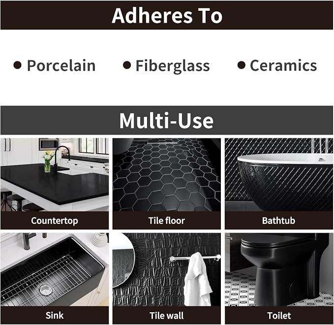 Black Tile Paint Tub and Tile Refinishing Spray Paint High Gloss Spray Paint Waterproof Black Bathtub Kit for Tiles Ceramic, Porcelain, Fiberglass, Bathroom Walls, Bathtubs Sinks Countertops, Toilets