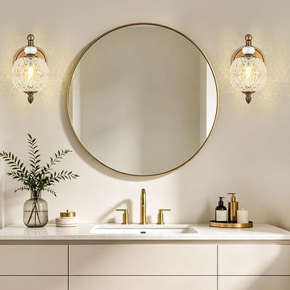 1 Piece Vintage Wall Sconce, 1-Light Mid Century Matte Antique Brass Finish Wall Sconce with Globe Glass Shade, Retro Light for Bathroom, Bedroom, Living Room,Powder Room