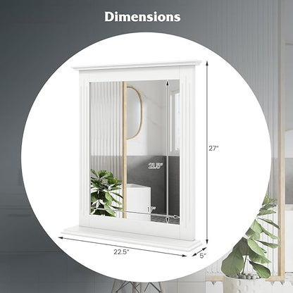 Tangkula Bathroom Mirror with Shelf, Rectangle Over Sink Wall Mirror, Hanging Vanity Mirror for Dressing Room Washroom Bedroom, Modern Concise Mirror (White)