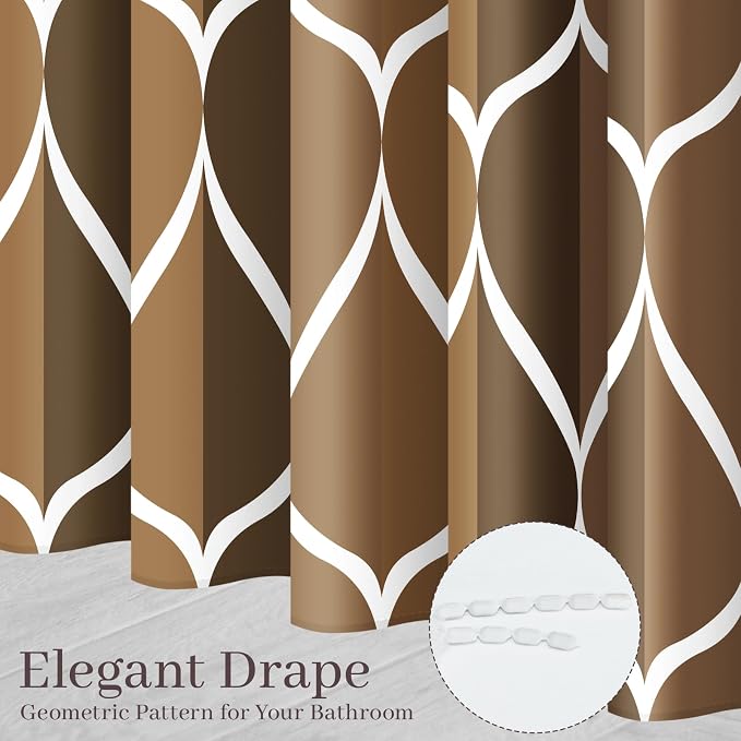 Gelbchu Geometric Shower Curtain for Bathroom, Brown, 72x72 | with Hooks, Premium Polyester, Quick Dry, Water Repellent, Machine Washable, Rustproof Grommets, Modern Minimalist