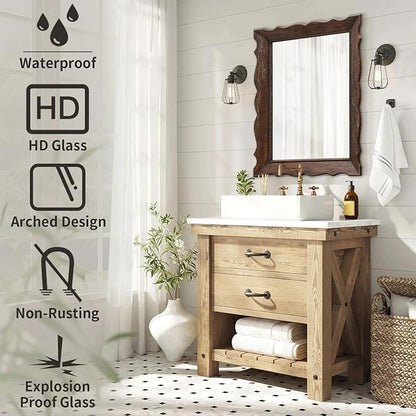 Besdomus Rustic Wooden Framed Mirror: 32" x 24" Dark Brown Wood Bathroom Mirrors for Wall - Vertical or Horizontal Hanging for Bathroom/Vanity/Entryway - Ideal for Farmhouse Style Lovers