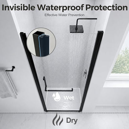32-33.2" W x 72" H Single Frameless Pivot Swing Shower Door | 1/4" Clear SGCC Tempered Glass with a 28.1" walk-in opening, Matte Black Finish, Adjustable Width, Reversible Installation