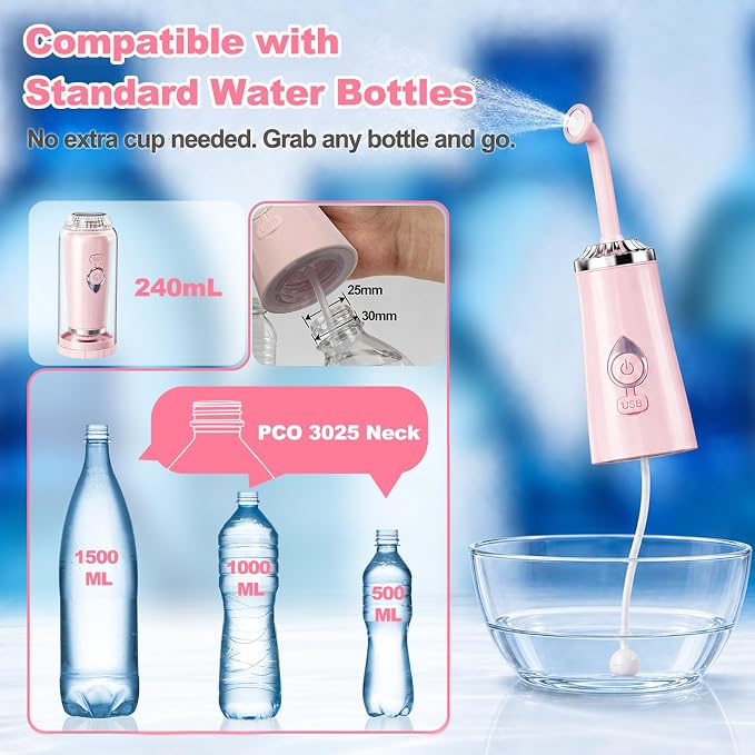 Portable Bidet for Travel - IPX7 Waterproof & 4 Spray Modes | 2 Quick‑Detachable Nozzles, Electric Handheld Bidet for Women, Compact Design for Home Travel Postpartum Personal Hygiene