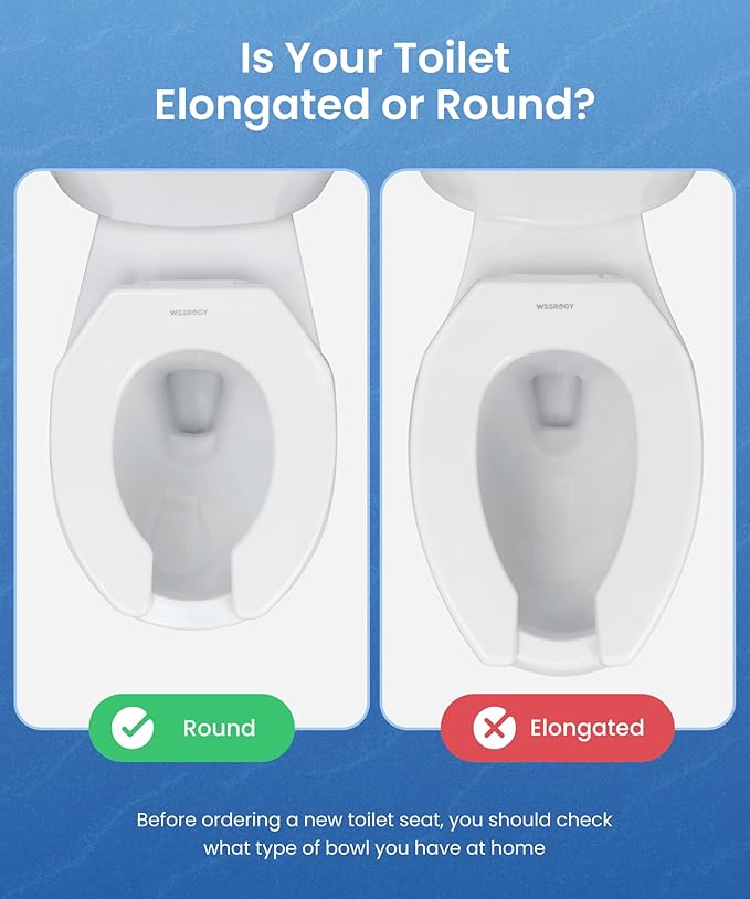 WSSROGY Commercial Round Plastics White Toilet Seat Front Open, Heavy-Duty up to 550lbs,Grip-Tight Bumpers, Quick-Attach Hardware for Easy Clean