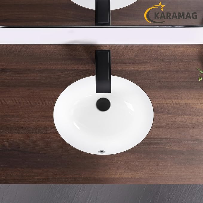 Undermount Bathroom Sink KARAMAG 18.4"x15" Oval Sink with Overflow White | 18.4 Inch Ceramic Oval Vanity Sink,Undermount Design,Easy to Clean,Modern Style,Ideal for bathroom,vanity, lavatory,restroom