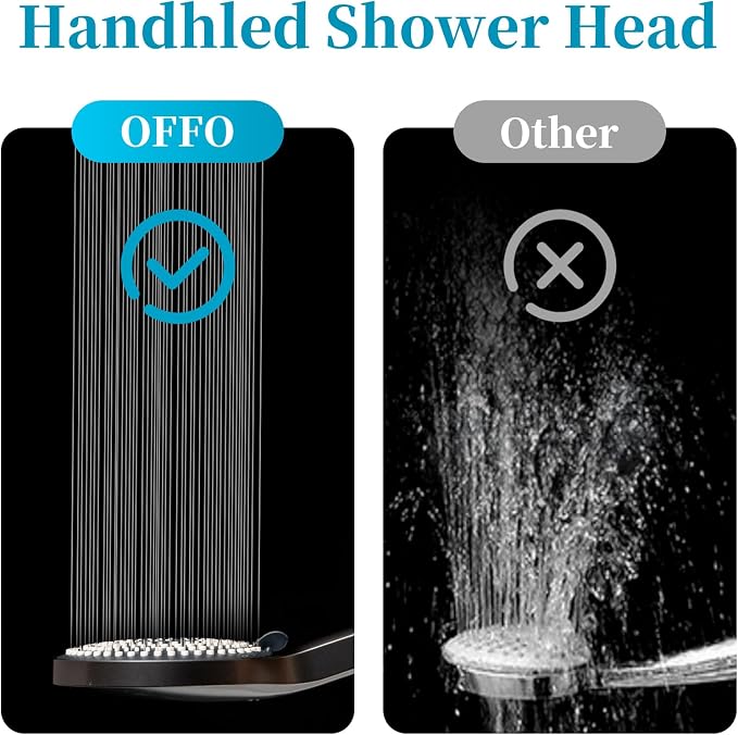 OFFO Handheld Shower Head Set, 6-Mode High Pressure Handheld Sprayer with 60" Ultra-Flex PVC Shower Hose, High Flow Large Powerful Boosting Handheld Showerhead for Low Water Pressure, Charcoal Grey