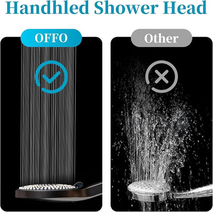 OFFO Handheld Shower Head Set, 6-Mode High Pressure Handheld Sprayer with 60" Ultra-Flex PVC Shower Hose, High Flow Large Powerful Boosting Handheld Showerhead for Low Water Pressure, Charcoal Grey