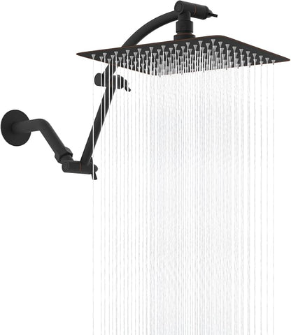 Hibbent 10'' Rain Shower Head with 16'' Extension Arm, Oil Rubbed Bronze | cUPC Certified High Pressure Rainfall Showerhead with Solid Brass Adjustable Shower Head Extension Arm, Fixed Showerheads