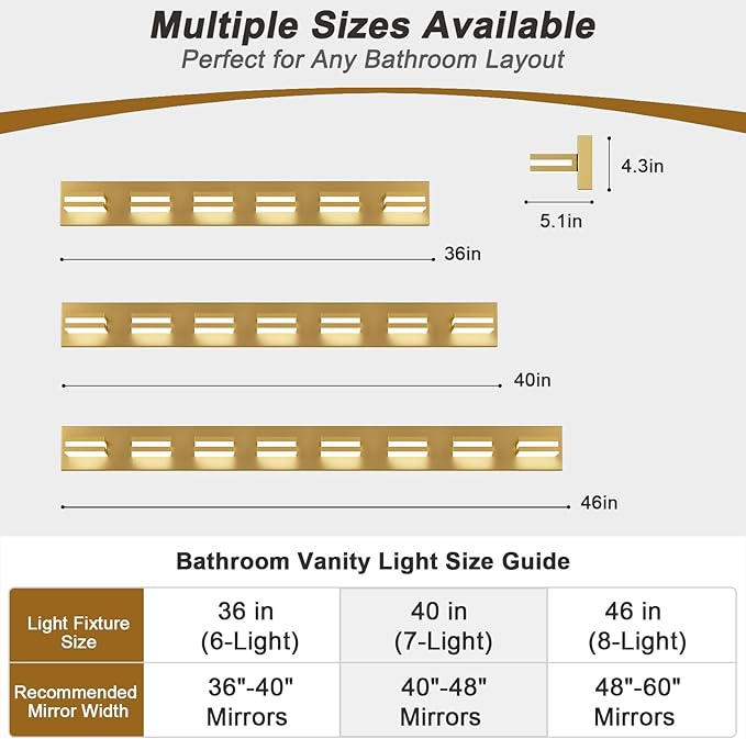 IZORRO LED Modern Bathroom Lights Fixtures(7-Light,Dimmable),Gold Acrylic Wall Lighting,Vanity Lights for Bathroom Over Mirror - 6000k 40In （No Assembly Required）
