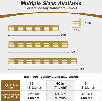 IZORRO LED Modern Bathroom Lights Fixtures(7-Light,Dimmable),Gold Acrylic Wall Lighting,Vanity Lights for Bathroom Over Mirror - 6000k 40In （No Assembly Required）