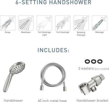 Moen Attune Shower Head with Handheld Sprayer, 6 Handheld Shower Head Spray Settings, Spot Resist Brushed Nickel Finish, 218H0SRN