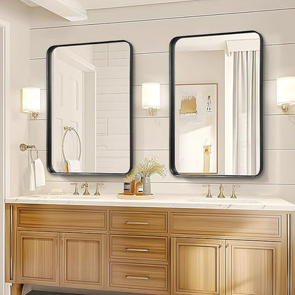 Fabuday Bathroom Mirror for Over Sink - 24x32 Inch Rectangle Black Framed Mirror for Bathroom, Metal Frame Bathroom Vanity Mirror Wall Mounted for Restroom, Farmhouse, Living Room, Hallway