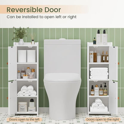 Snughome Bathroom Storage Cabinet, Small Bathroom Cabinet with 2 Doors & Adjustable Shelf, Narrow Toilet Paper Cabinet for Small Spaces, White, 7.9" D x 9.8" W x 29.5" H