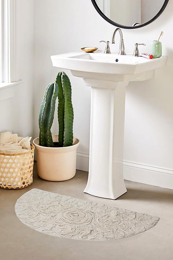 Home Weavers Bell Flower Collection 100% Cotton Tufted Bath Rugs, Extra Soft and Absorbent Bath Rugs, Non-Slip Bath Mats, Machine Washable, Bath Mats for Bathroom Floor, 17"x30" Slice Rug, Ivory